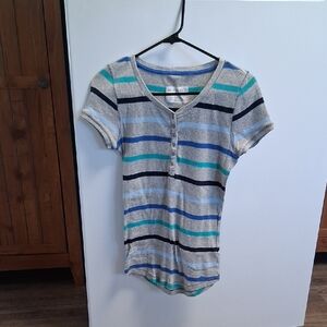 Aeropostale Blue and Green Striped Henley